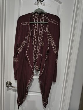 POL Embroidered Draped Cardigan Sweater - Wine